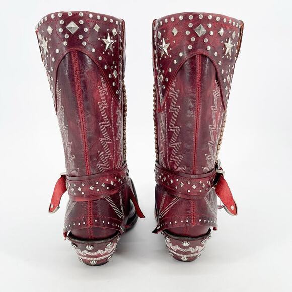 Rare Old Gringo Red Star Studded Belted Leather Western Cowgirl Boot size 7 - Picture 7 of 11